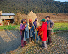 Mountain porters receiving donations from Tim Jasper, Brand Director at Rohan 