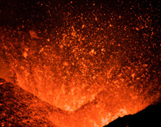 Molten rock or magma was gushing and flowing from the volcanic crater. Temperature, composition and pressure causes rock to become molten changing it into a viscous form.