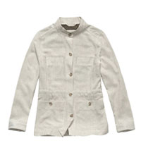 Functional linen travel jacket.