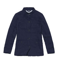 Functional linen travel jacket.